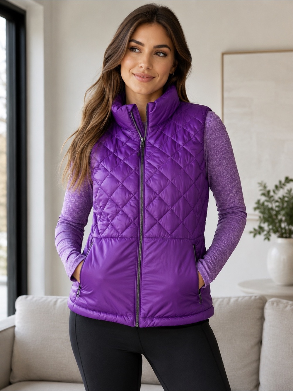 Lululemon Down For A Run Vest Purple Quilted  Puffer Full Zip